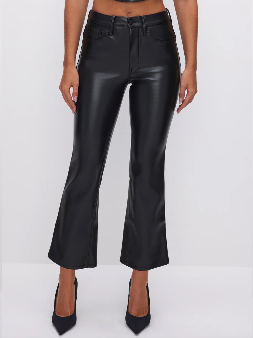New Good American Good Legs Cropped Boot Leather Pants Size 25